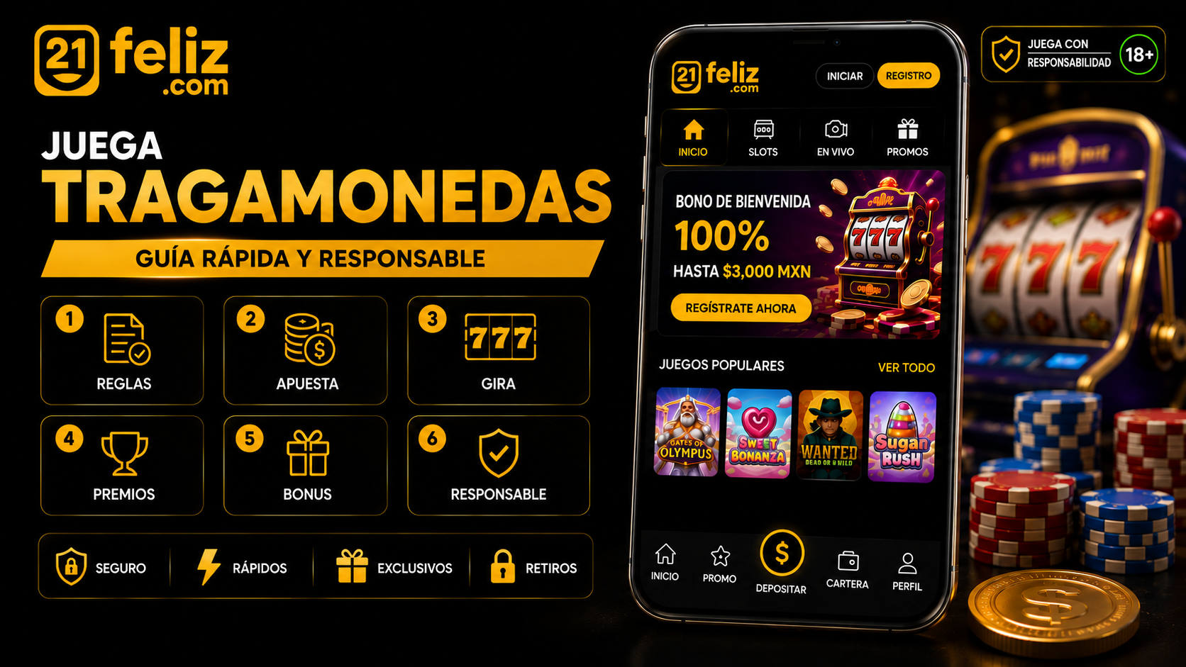 Escena digital sobre cómo jugar tragamonedas con interfaz móvil clara y elementos de juego sobrios en un entorno de casino online.