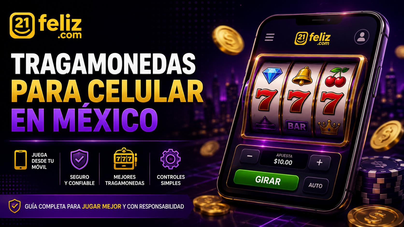 Tragamonedas para celular mostradas en un teléfono con controles simples y un entorno visual pensado para juego móvil.