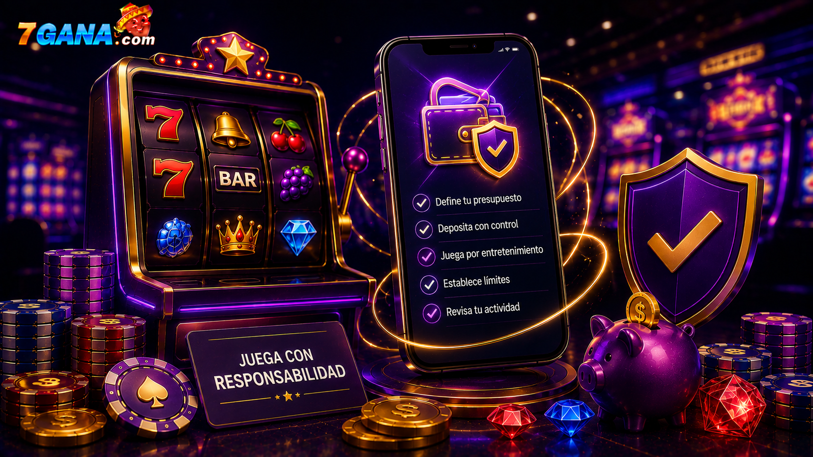 Ilustración editorial relacionada con cómo depositar responsablemente en casino online, creada para una guía informativa de 7GANA para usuarios adultos en México.
