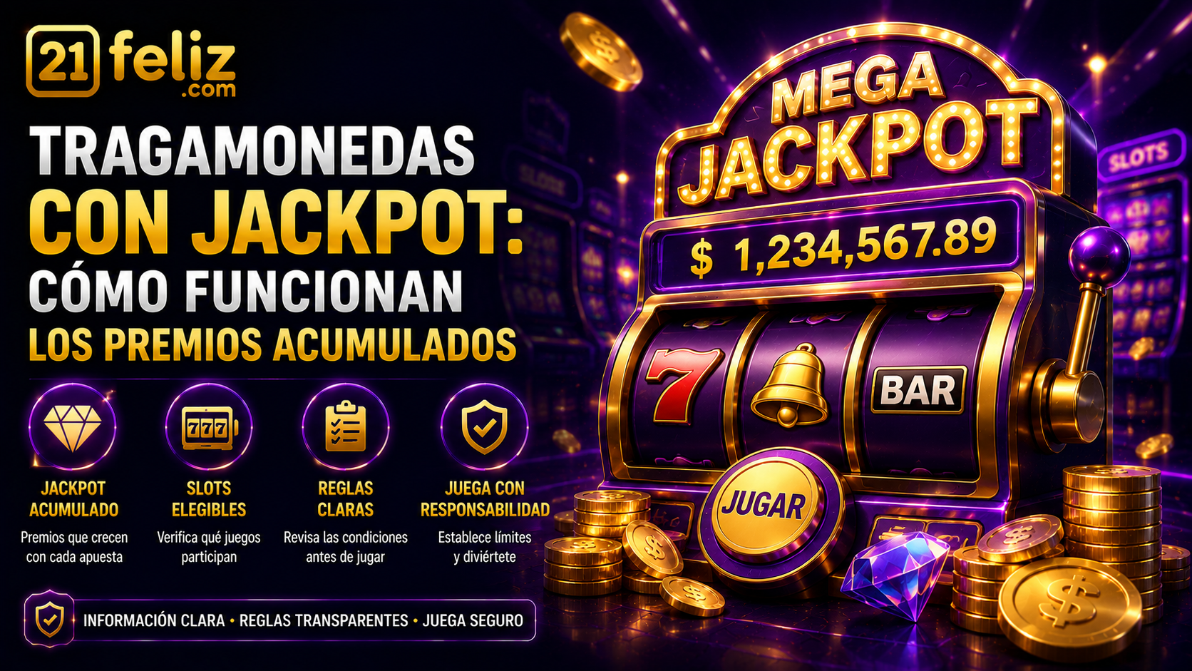 Composición editorial sobre tragamonedas con jackpot con elementos de juego digital, reglas claras y control responsable.