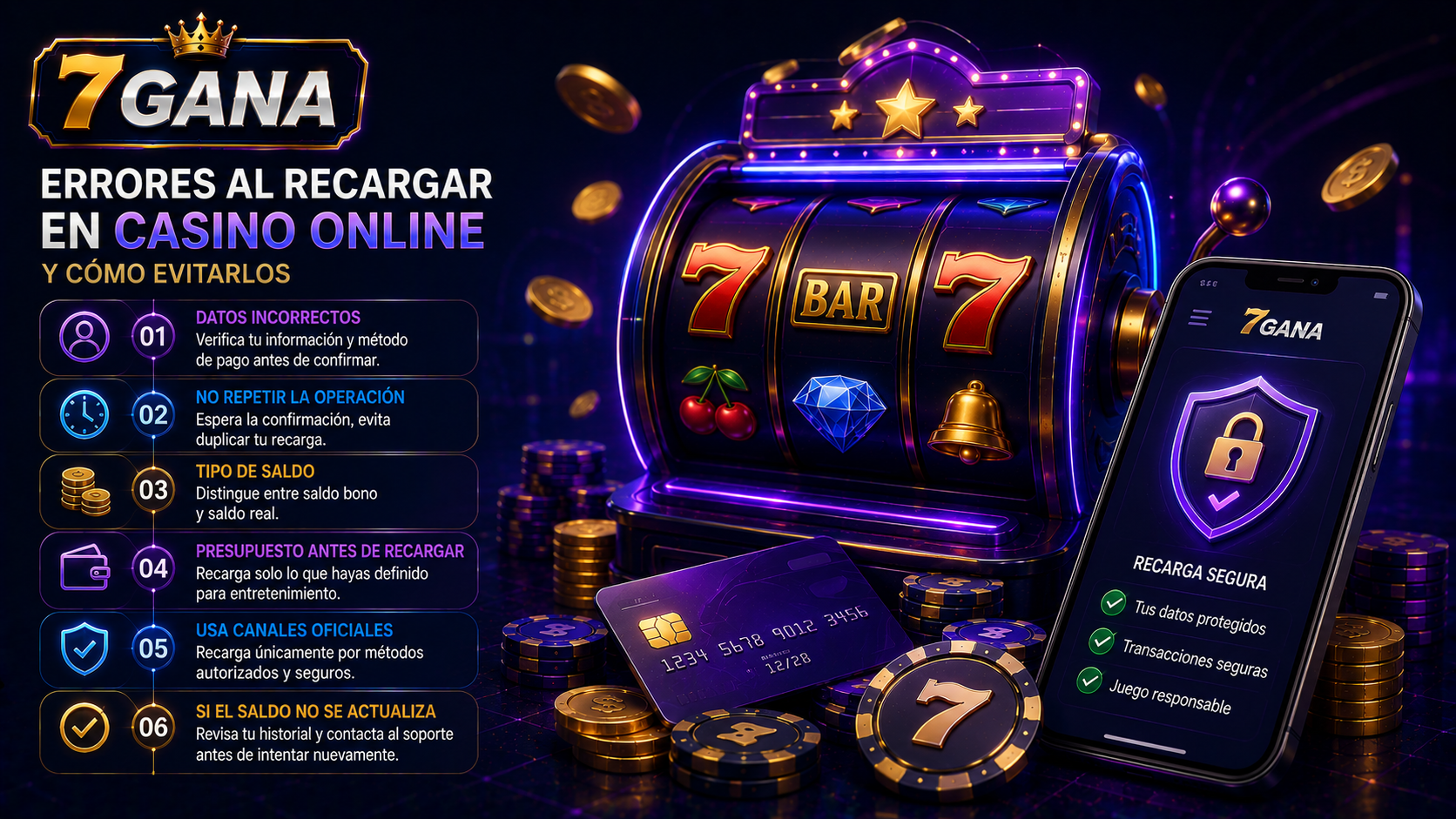 Ilustración editorial sobre errores al recargar en casino online con enfoque educativo para usuarios adultos en México.