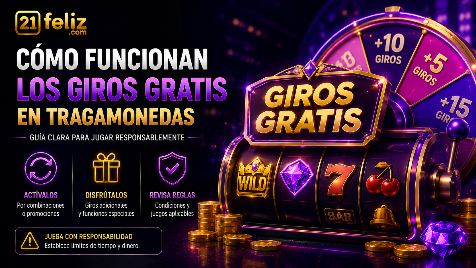 Visual editorial sobre cómo funcionan los giros gratis con elementos de juego digital y composición clara para usuarios adultos en México.
