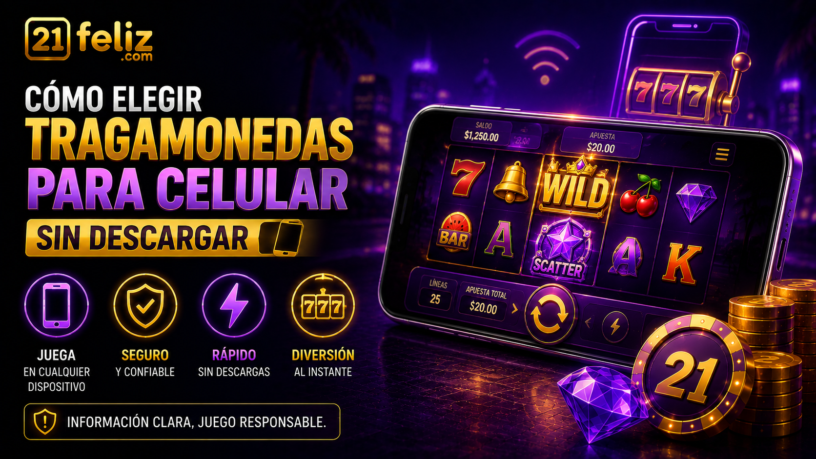 Visual editorial sobre tragamonedas para celular con elementos de juego digital y composición clara para usuarios adultos en México.