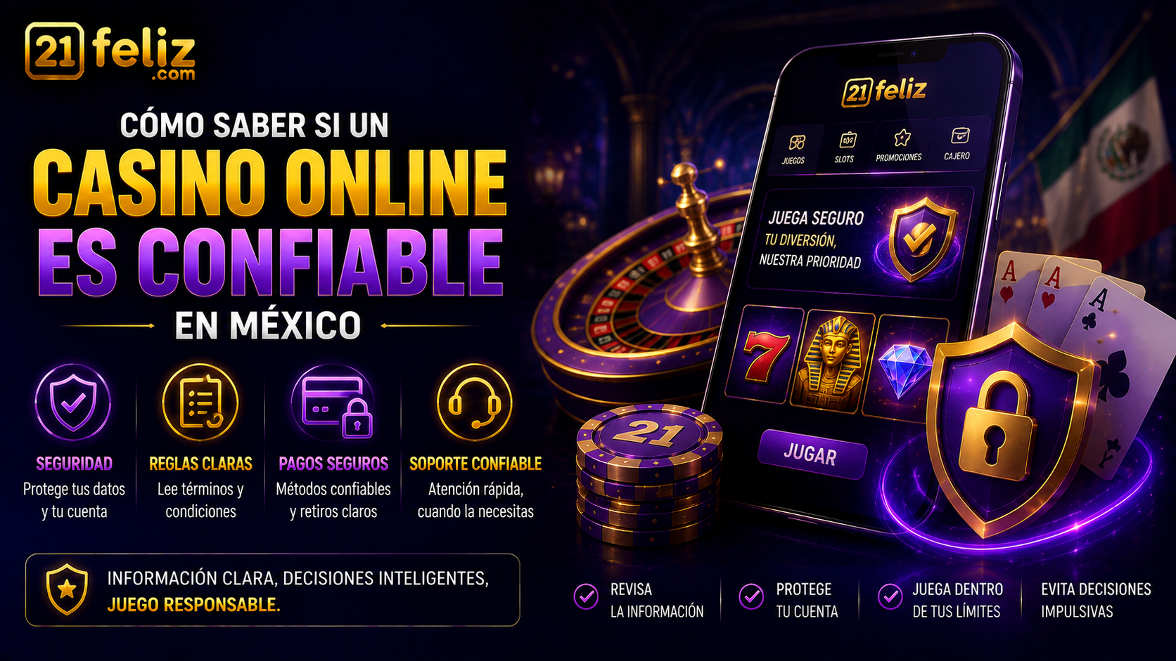 Visual editorial sobre casino online confiable México con elementos de juego digital y composición clara para usuarios adultos en México.