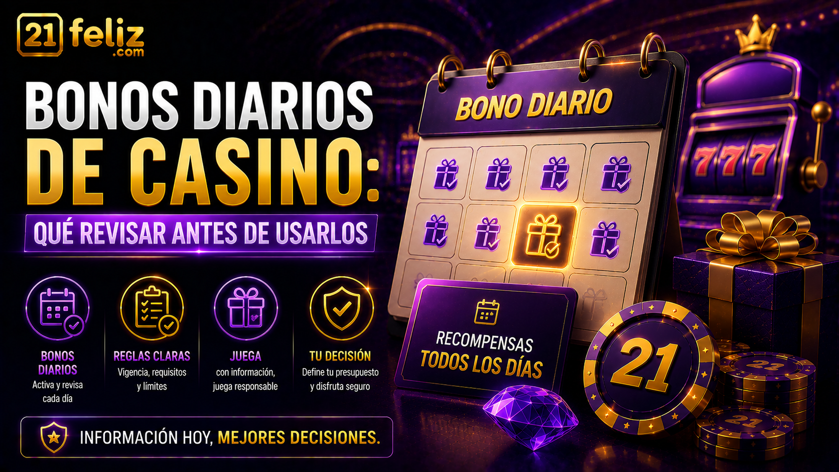 Visual editorial sobre bonos diarios de casino con elementos de juego digital y composición clara para usuarios adultos en México.