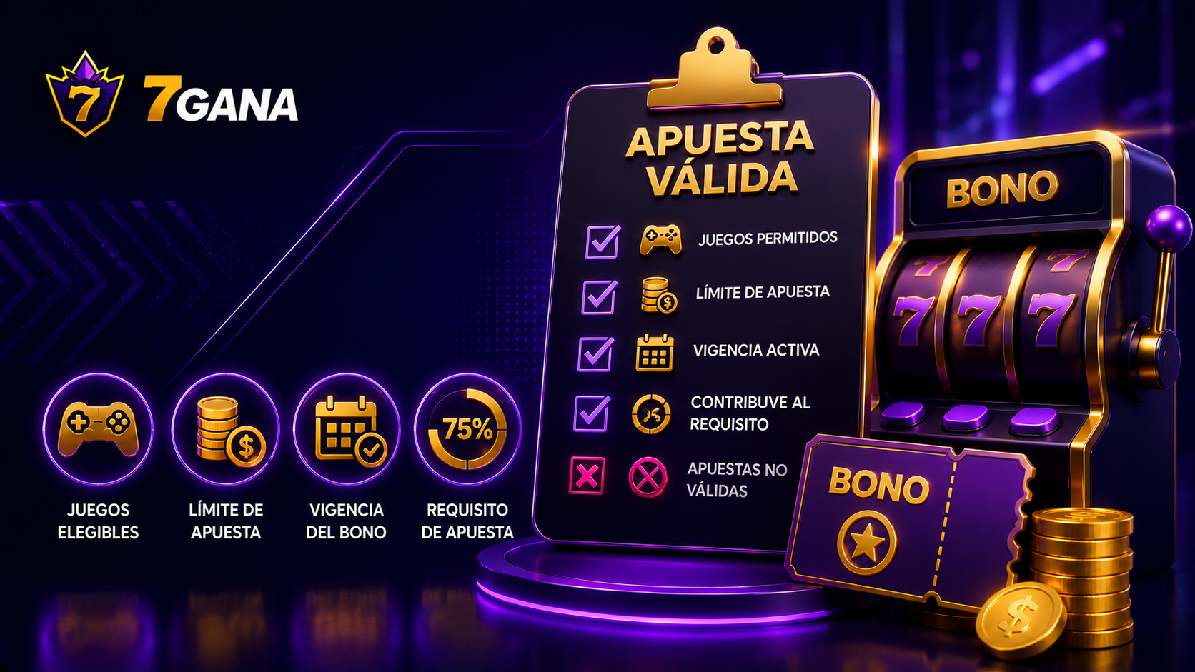 Ilustración editorial que representa qué es una apuesta válida en un bono de casino mediante elementos visuales relacionados directamente con su funcionamiento.