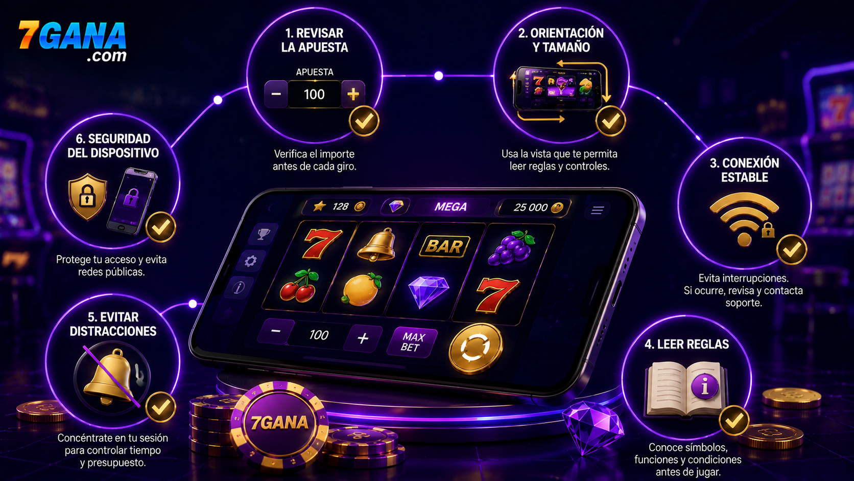 Composición editorial sobre jugar tragamonedas desde el celular con elementos de tragamonedas claros y una interfaz móvil simplificada.