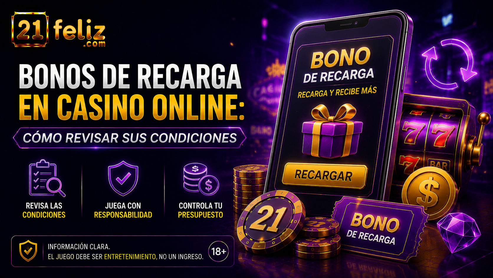 Imagen editorial sobre bonos de recarga en casino online para usuarios adultos en México.