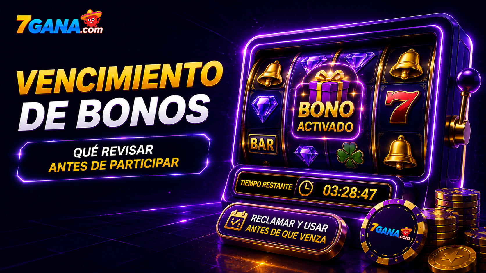 Ilustración editorial sobre vencimiento de bonos de casino con enfoque educativo para usuarios adultos en México.