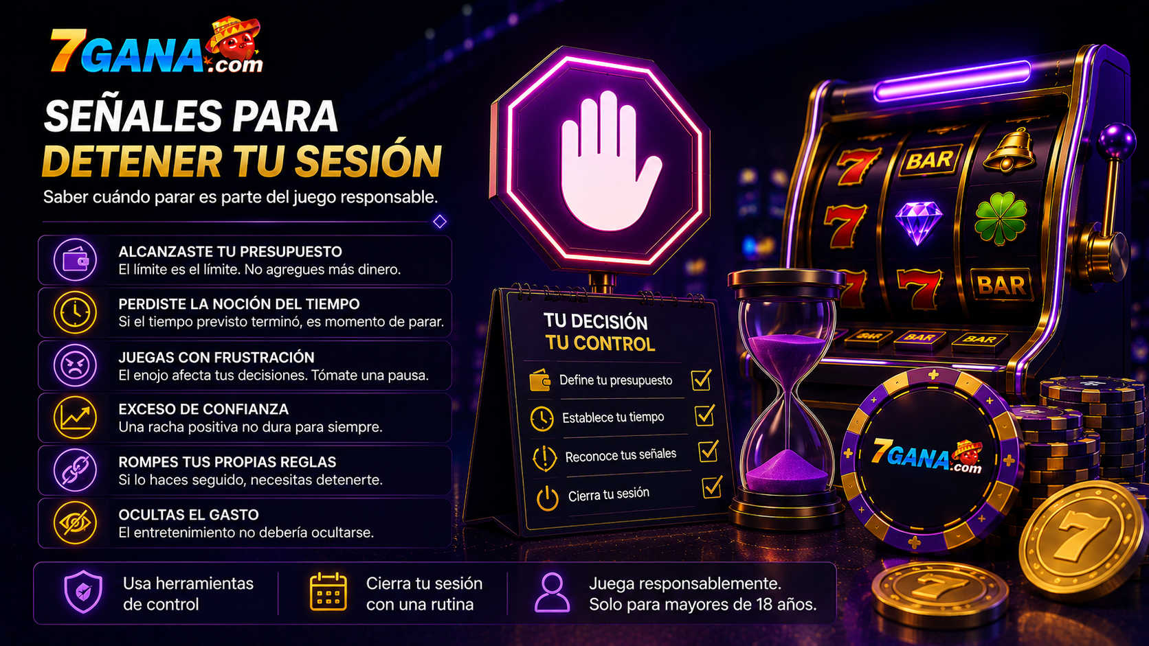 Ilustración editorial sobre cuándo dejar de jugar casino online con enfoque educativo para usuarios adultos en México.