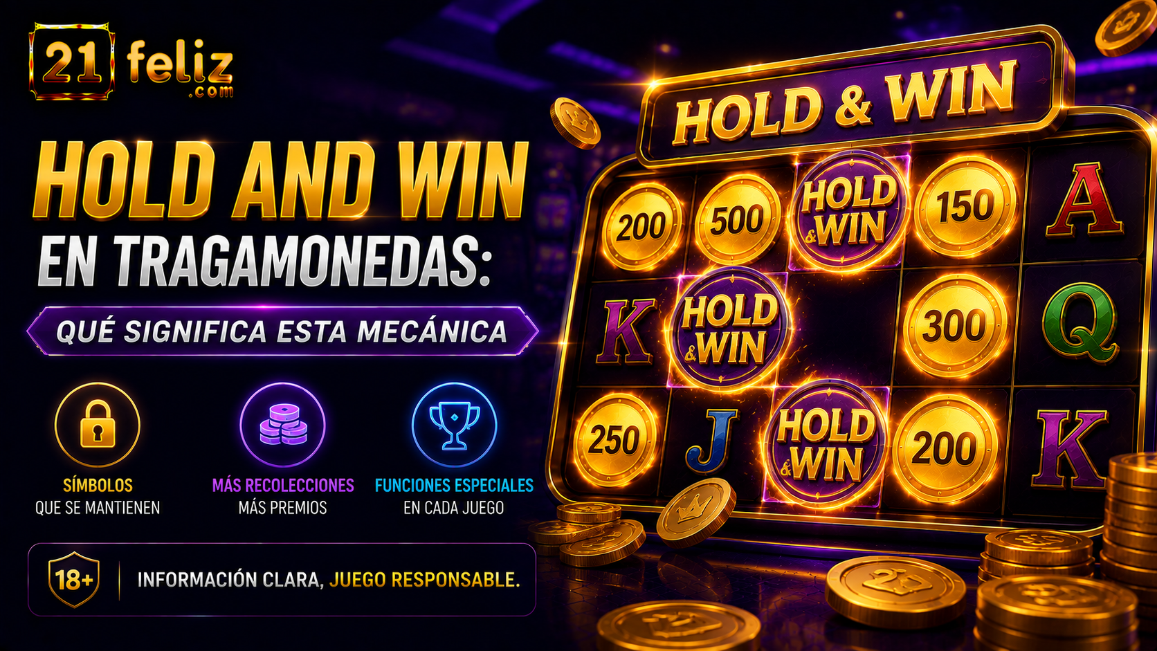Imagen editorial sobre Hold and Win en tragamonedas para usuarios adultos en México.