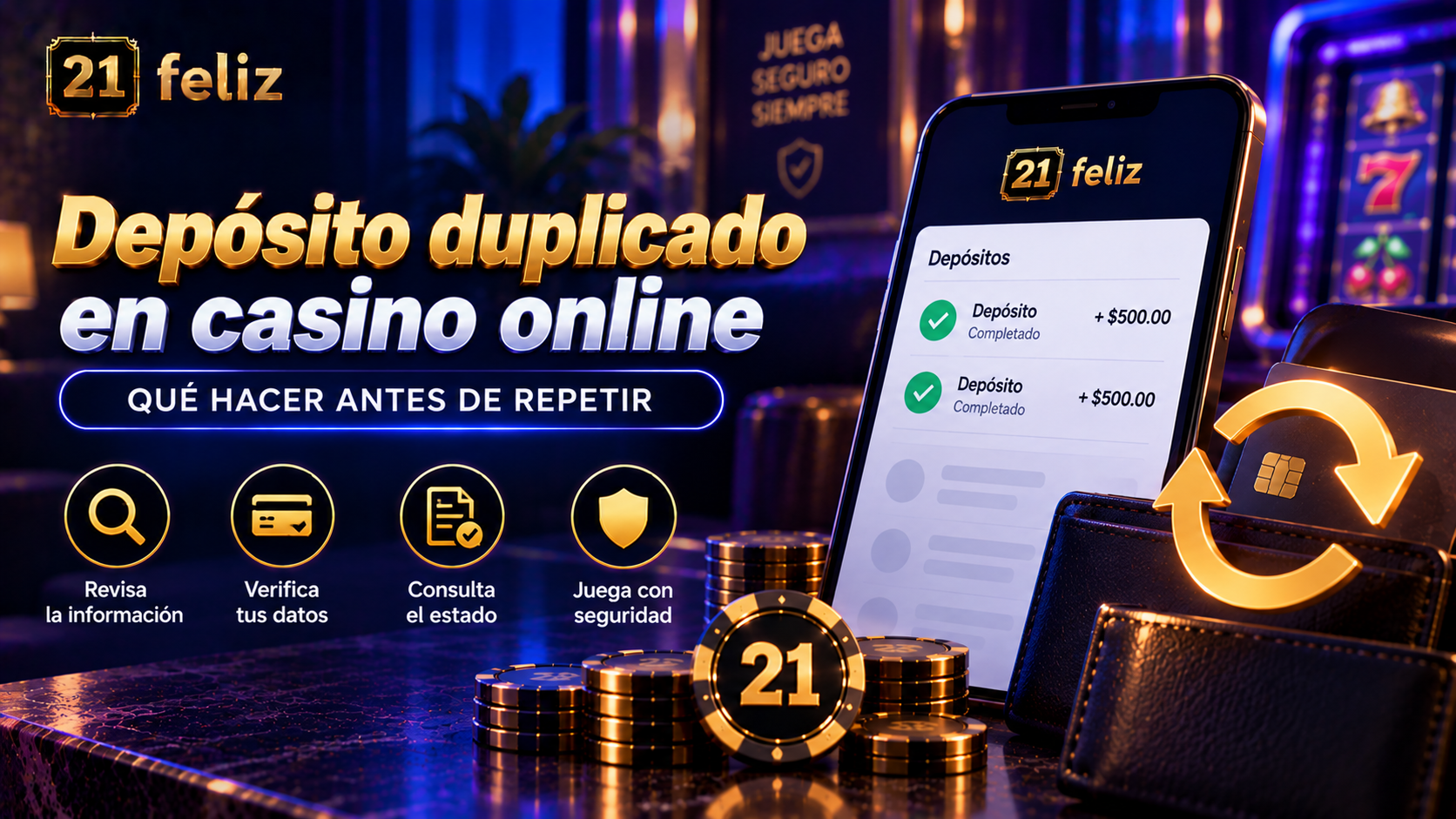 Imagen editorial sobre depósito duplicado en casino online con una composición clara para usuarios adultos en México.
