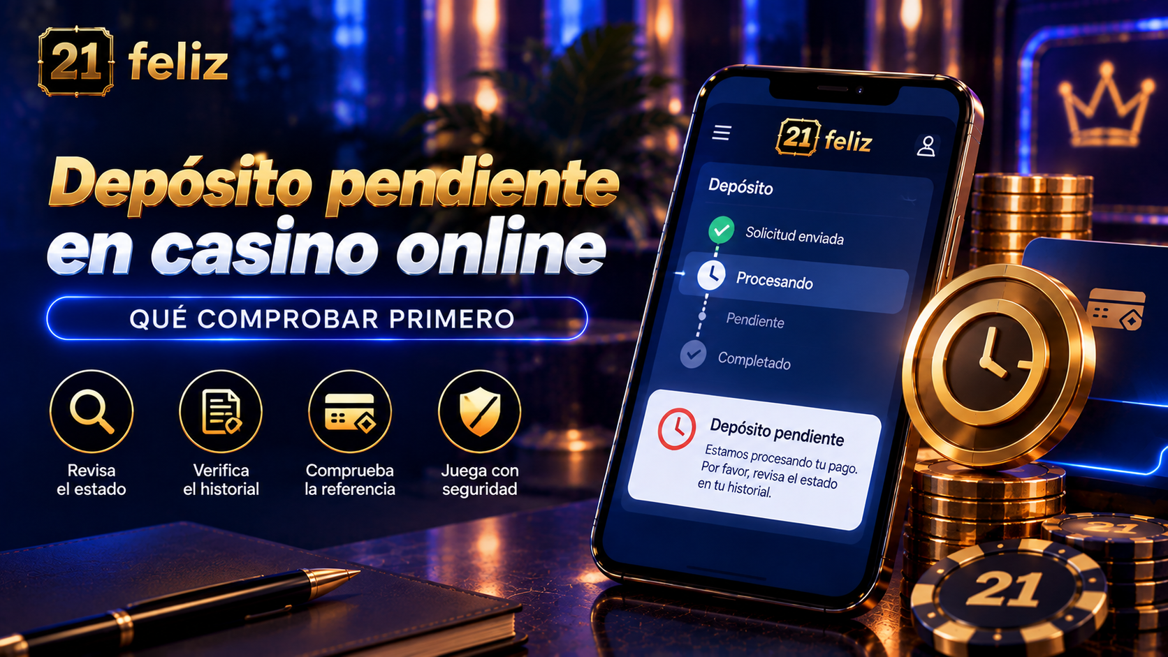 Imagen editorial sobre depósito pendiente en casino online con una composición clara para usuarios adultos en México.