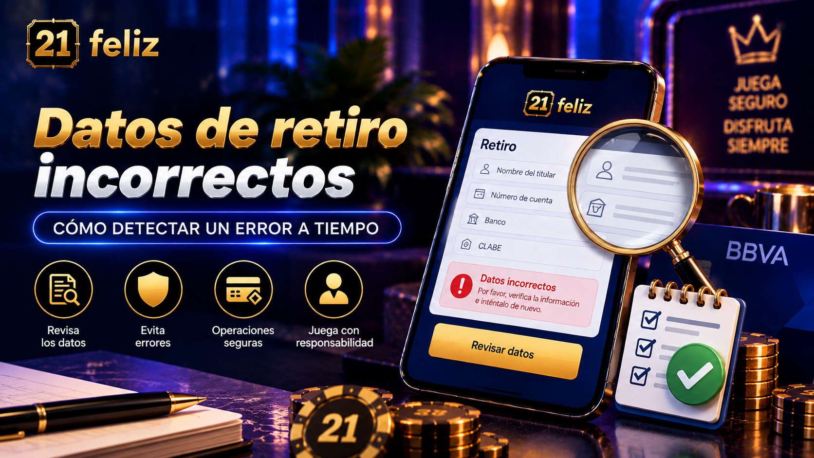 Imagen editorial sobre datos de retiro incorrectos con una composición clara para usuarios adultos en México.