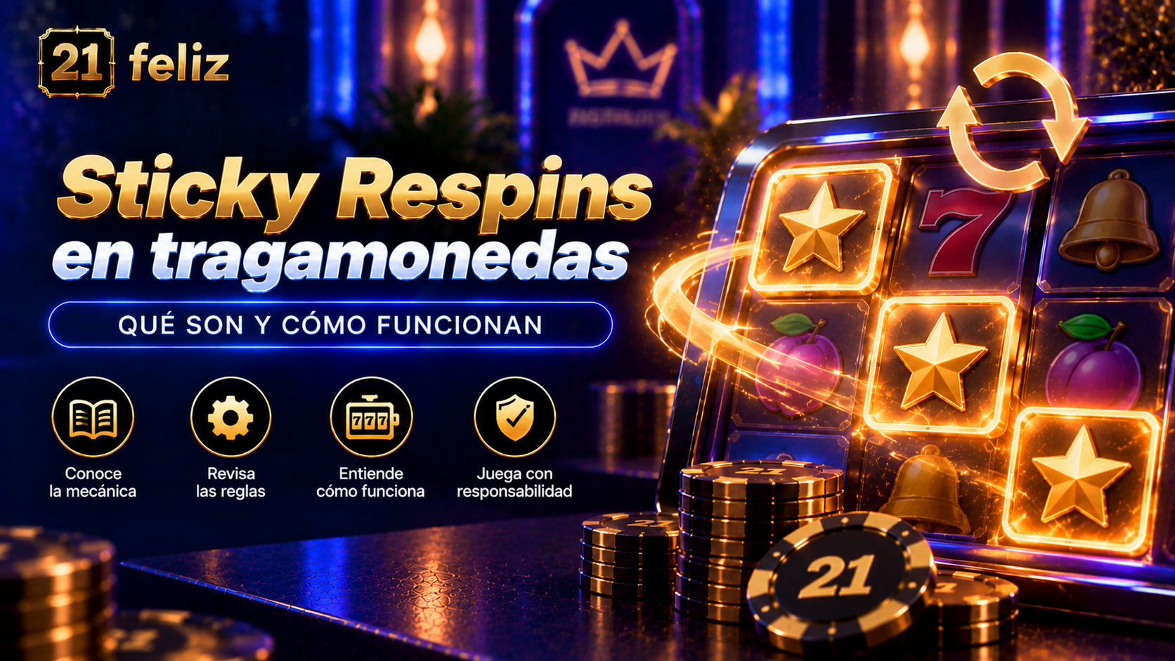 Imagen editorial sobre Sticky Respins en tragamonedas con una composición educativa para usuarios adultos en México.