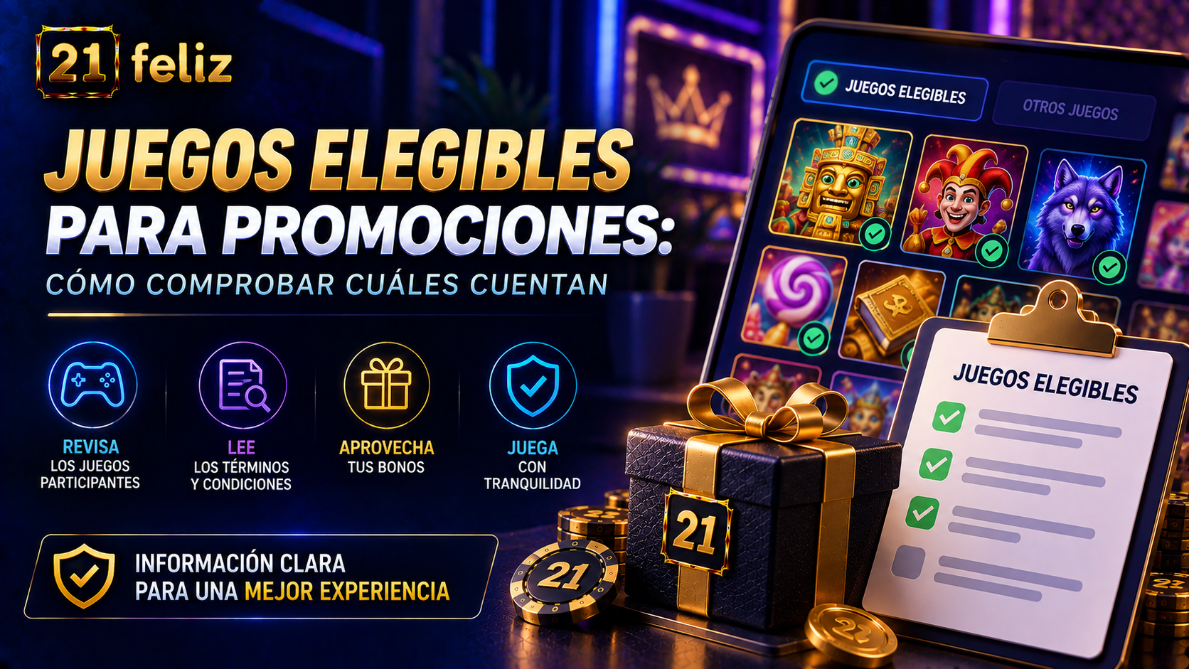 Imagen editorial sobre juegos elegibles para promociones con composición clara y educativa para usuarios adultos en México.