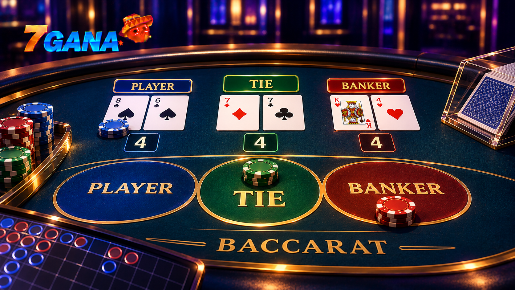Composición editorial sobre apuesta al empate en baccarat con elementos visuales específicos que explican el tema de forma clara.