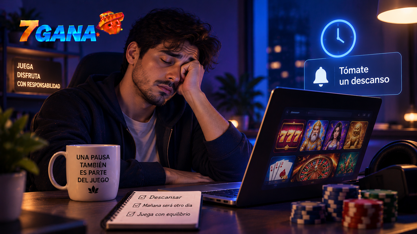 Composición editorial sobre jugar cansado en casino online con elementos visuales específicos que explican el tema de forma clara.