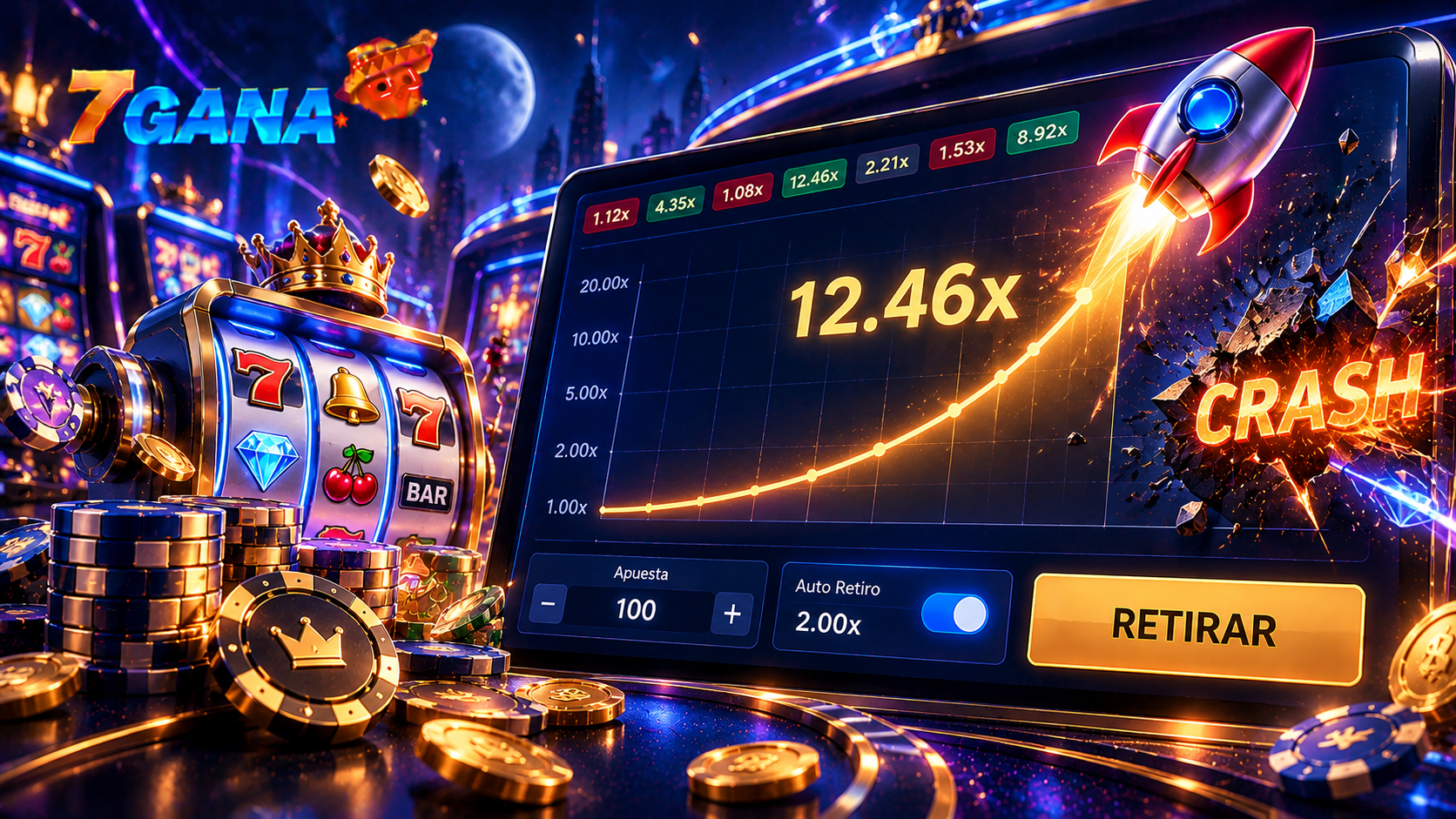 Guía visual sobre juegos Crash online con elementos directamente relacionados con sus reglas y funcionamiento.