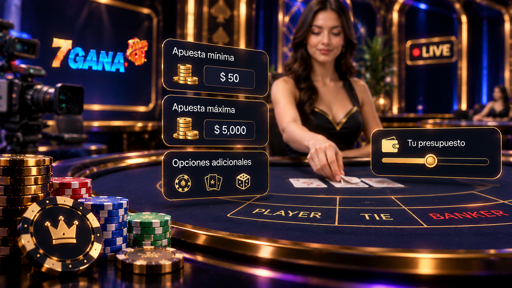 Guía visual sobre límites de mesa en casino en vivo con elementos directamente relacionados con sus reglas y funcionamiento.