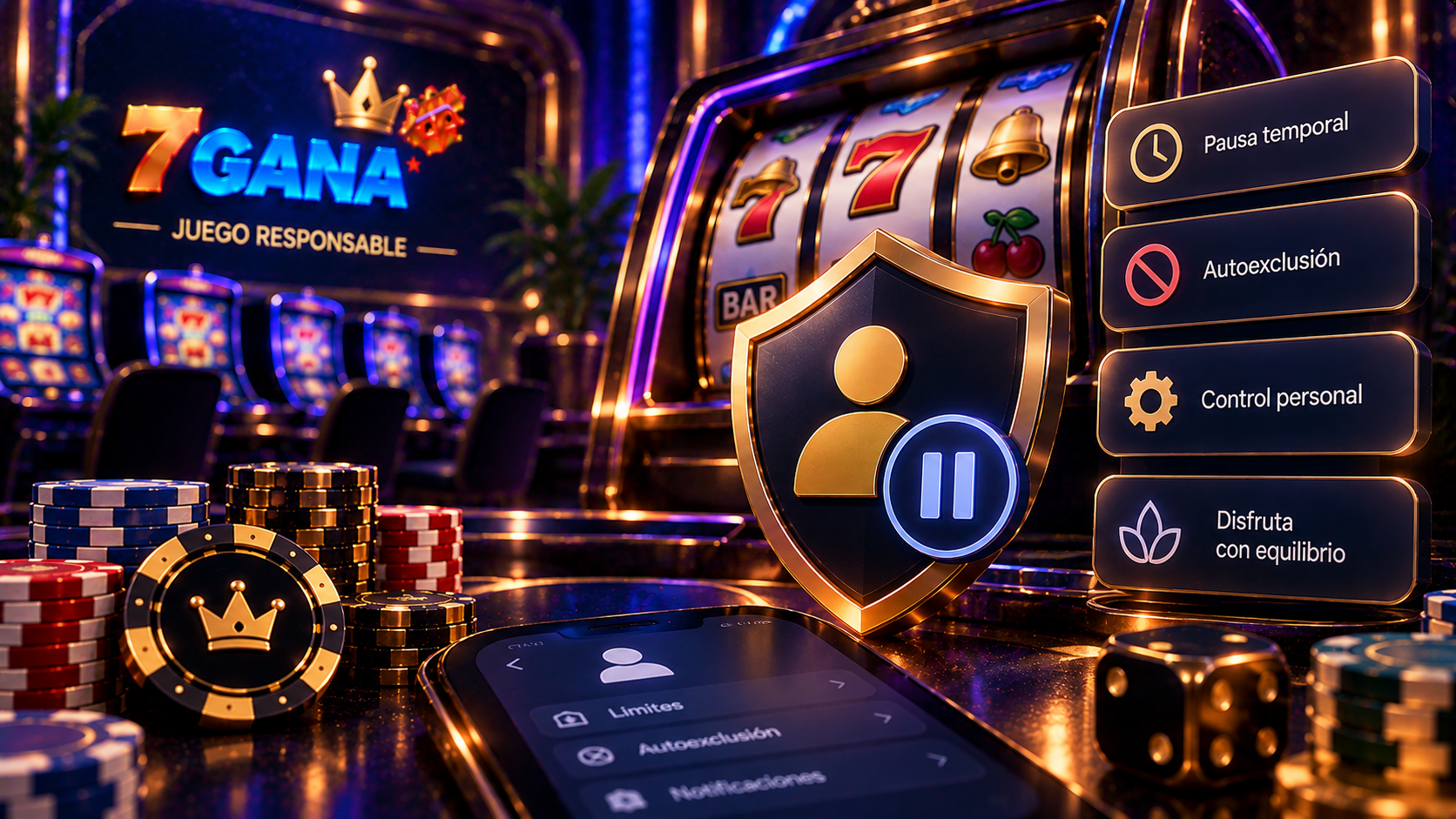 Guía visual sobre autoexclusión en casino online con elementos directamente relacionados con sus reglas y funcionamiento.