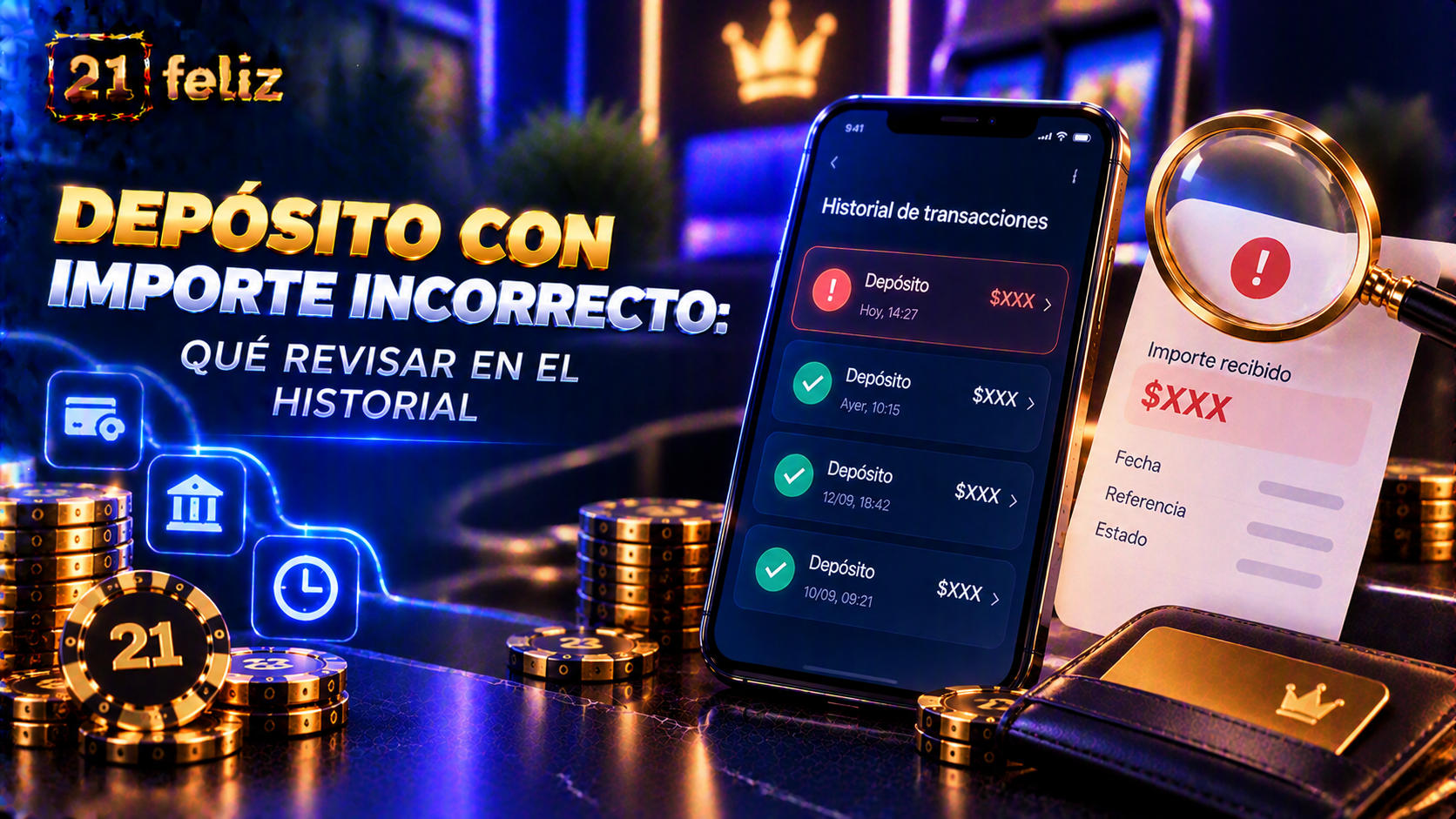 Imagen editorial sobre depósito con importe incorrecto con una composición clara y educativa para usuarios adultos en México.
