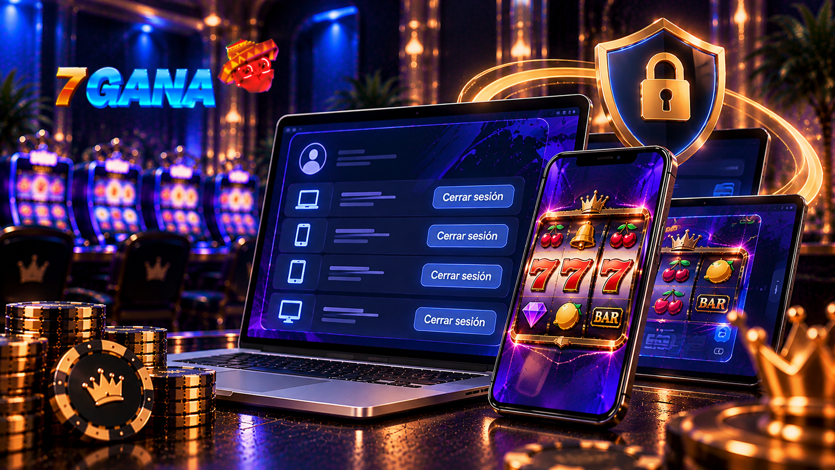 Composición educativa sobre cerrar sesiones de casino online con elementos específicos de la regla, proceso o control explicado en la guía.