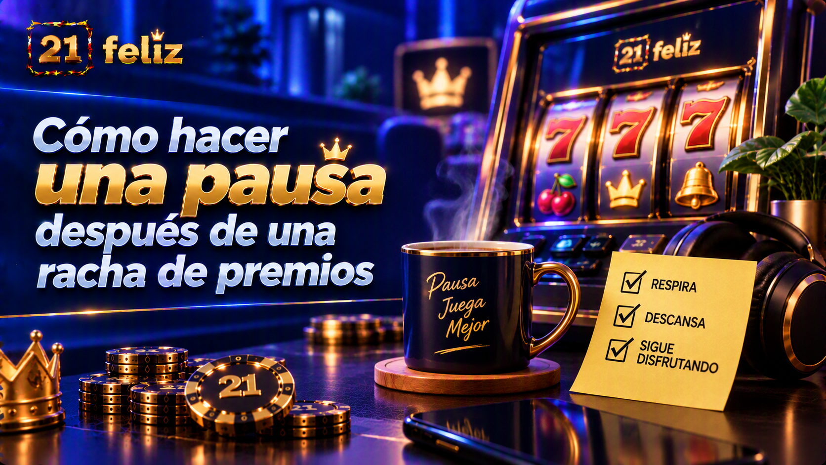 Imagen editorial sobre pausa después de ganar con reglas y precauciones explicadas para usuarios adultos de casino online en México.