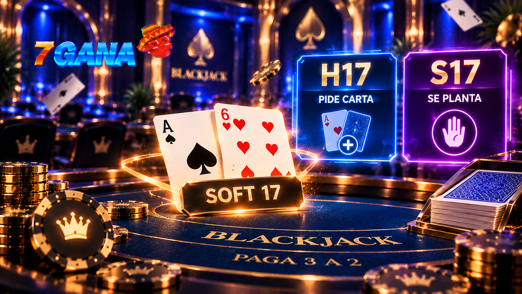 Composición educativa sobre dealer soft 17 en blackjack centrada en la regla, proceso o control explicado en esta guía.