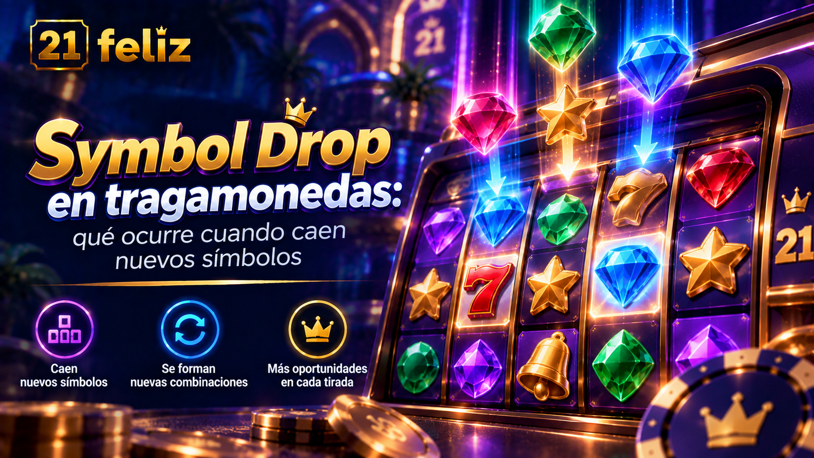 Imagen editorial sobre Symbol Drop en tragamonedas con reglas y precauciones explicadas para usuarios adultos de casino online en México.