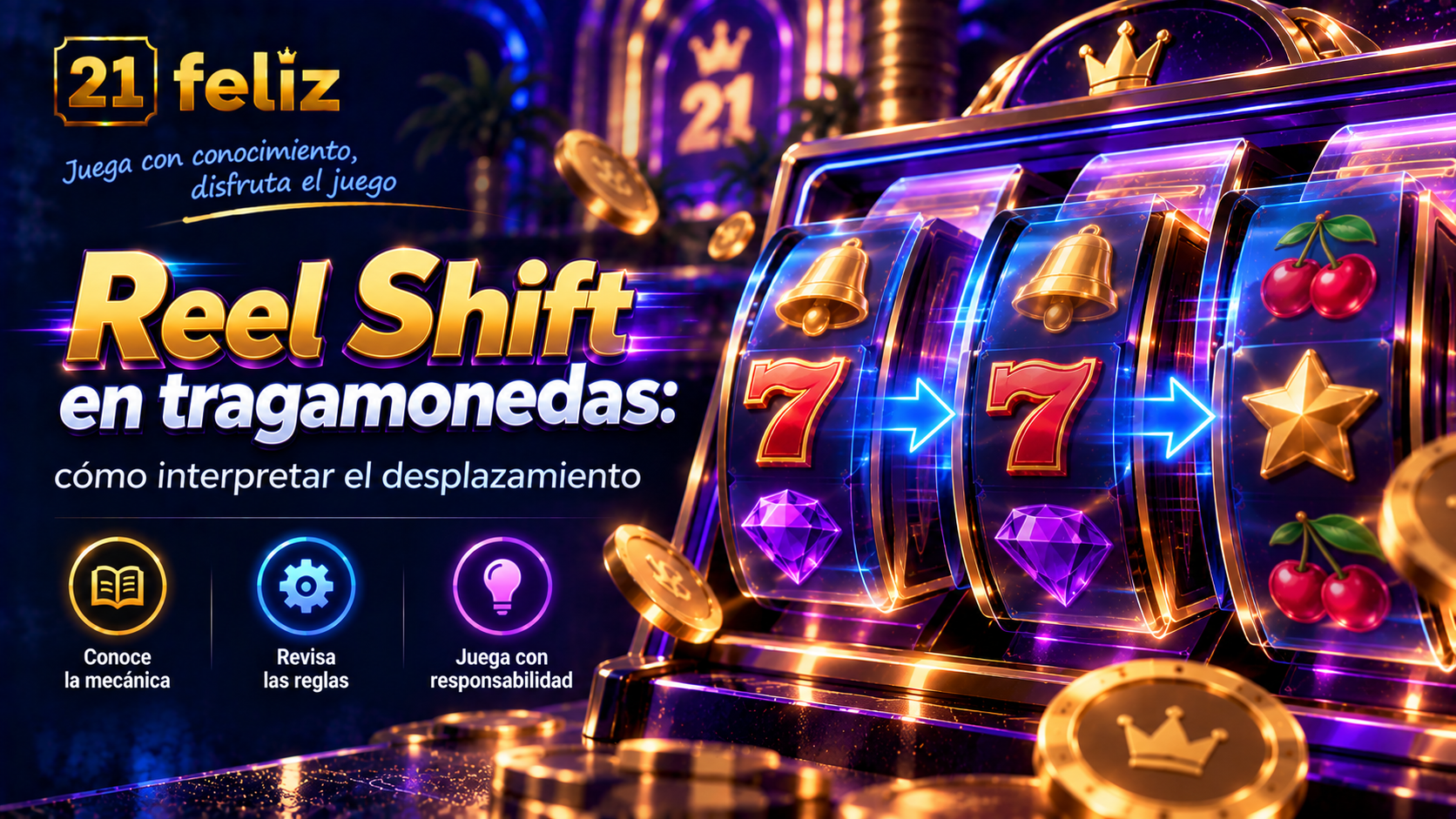 Imagen editorial sobre Reel Shift en tragamonedas con reglas y precauciones explicadas para usuarios adultos de casino online en México.