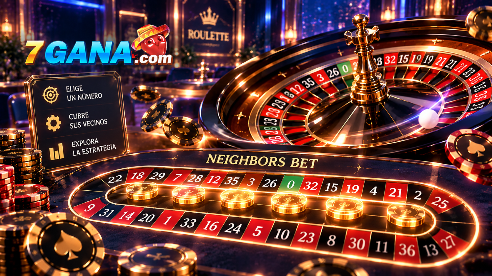 Escena educativa sobre neighbors bet en ruleta con elementos visuales del mecanismo o proceso explicado en la guía.