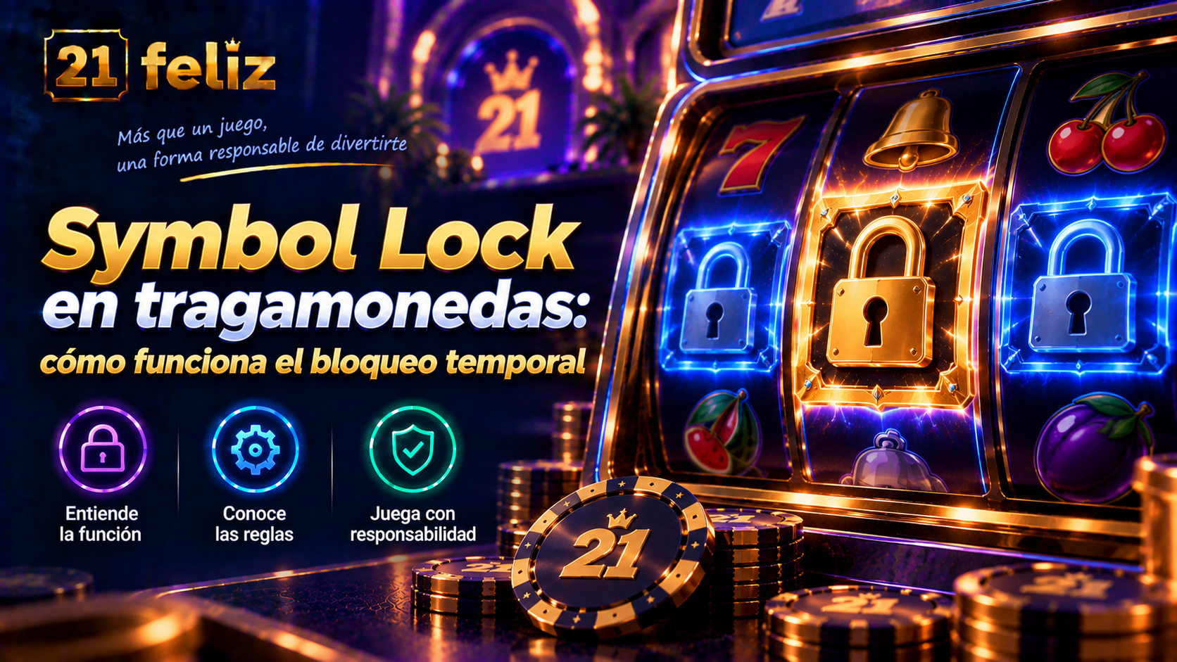 Imagen editorial sobre Symbol Lock en tragamonedas con reglas y precauciones explicadas para usuarios adultos de casino online en México.
