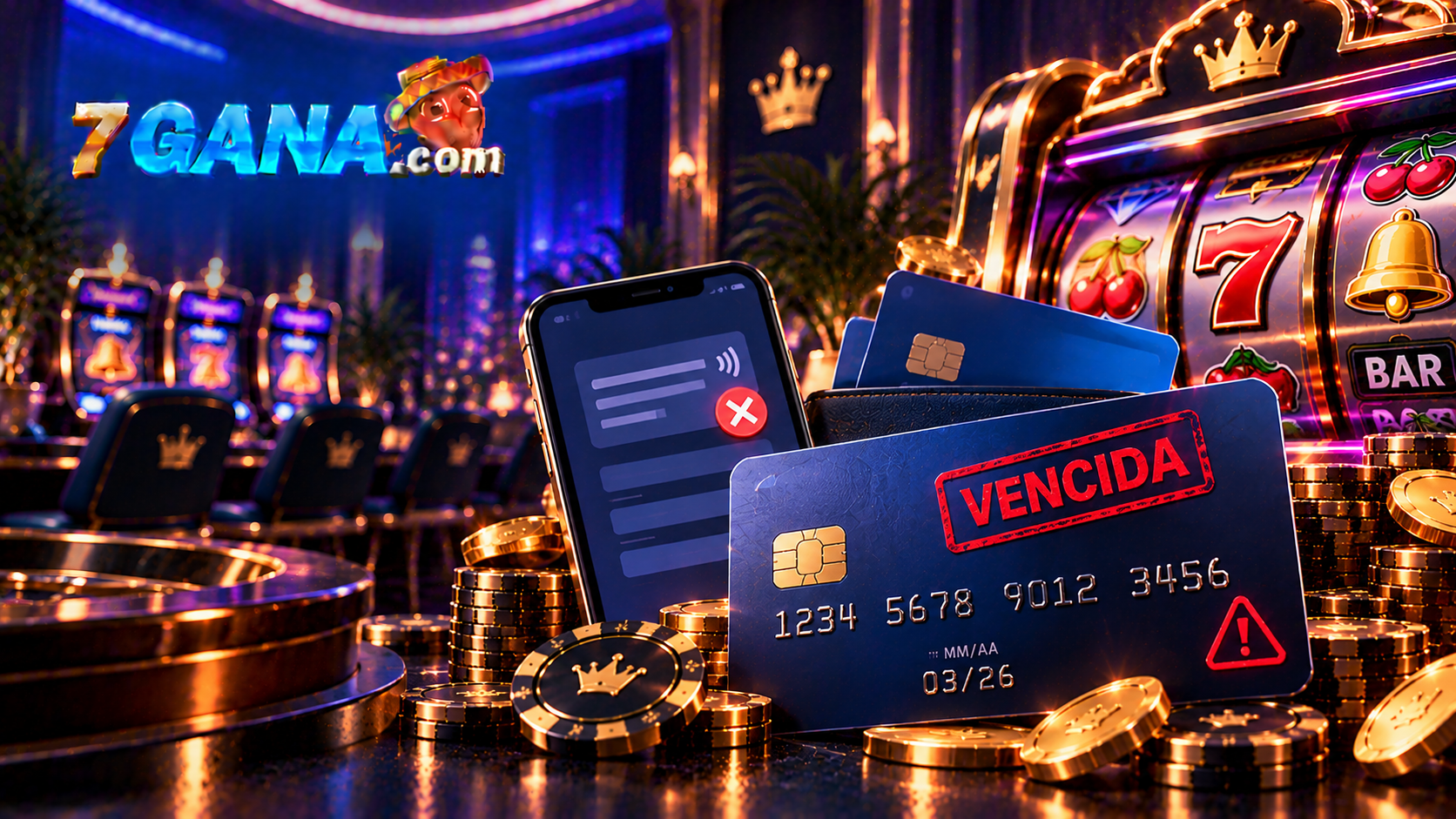 Ilustración educativa sobre tarjeta vencida en casino online con composición editorial clara y elementos directamente relacionados con el tema.