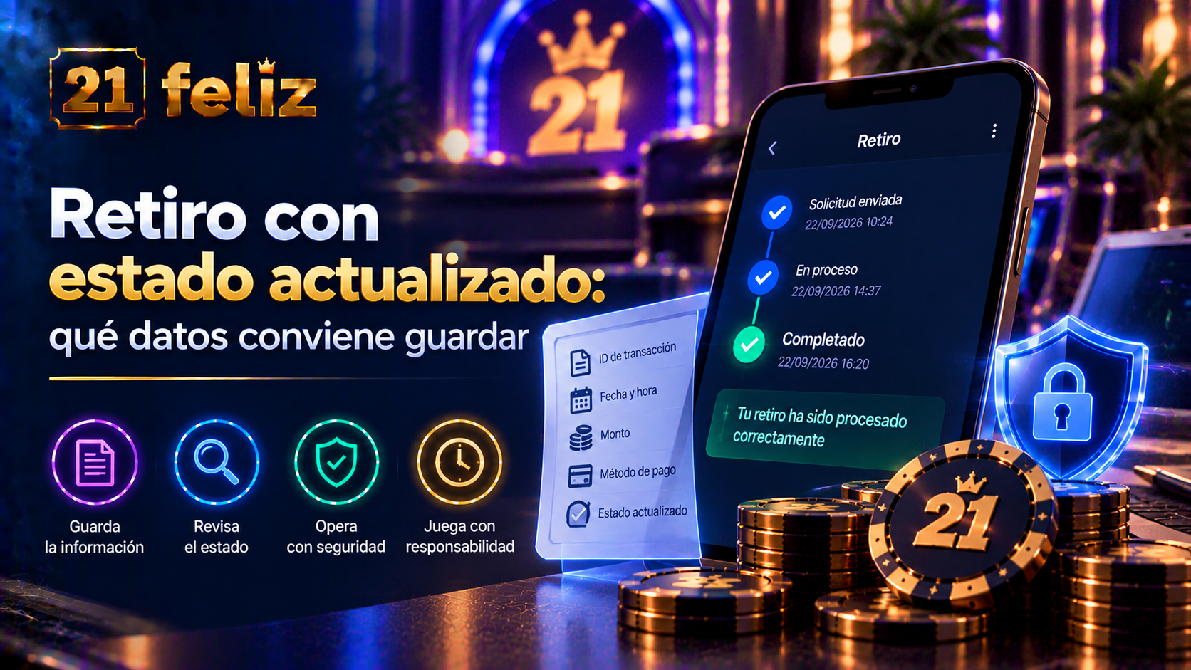 Imagen editorial sobre estado actualizado de un retiro con reglas y precauciones explicadas para usuarios adultos de casino online en México.