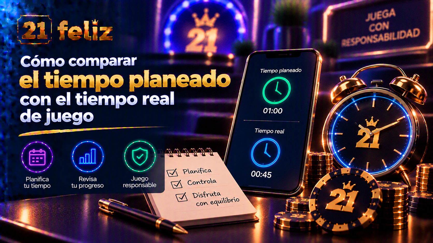 Imagen editorial sobre tiempo real de juego con reglas y precauciones explicadas para usuarios adultos de casino online en México.