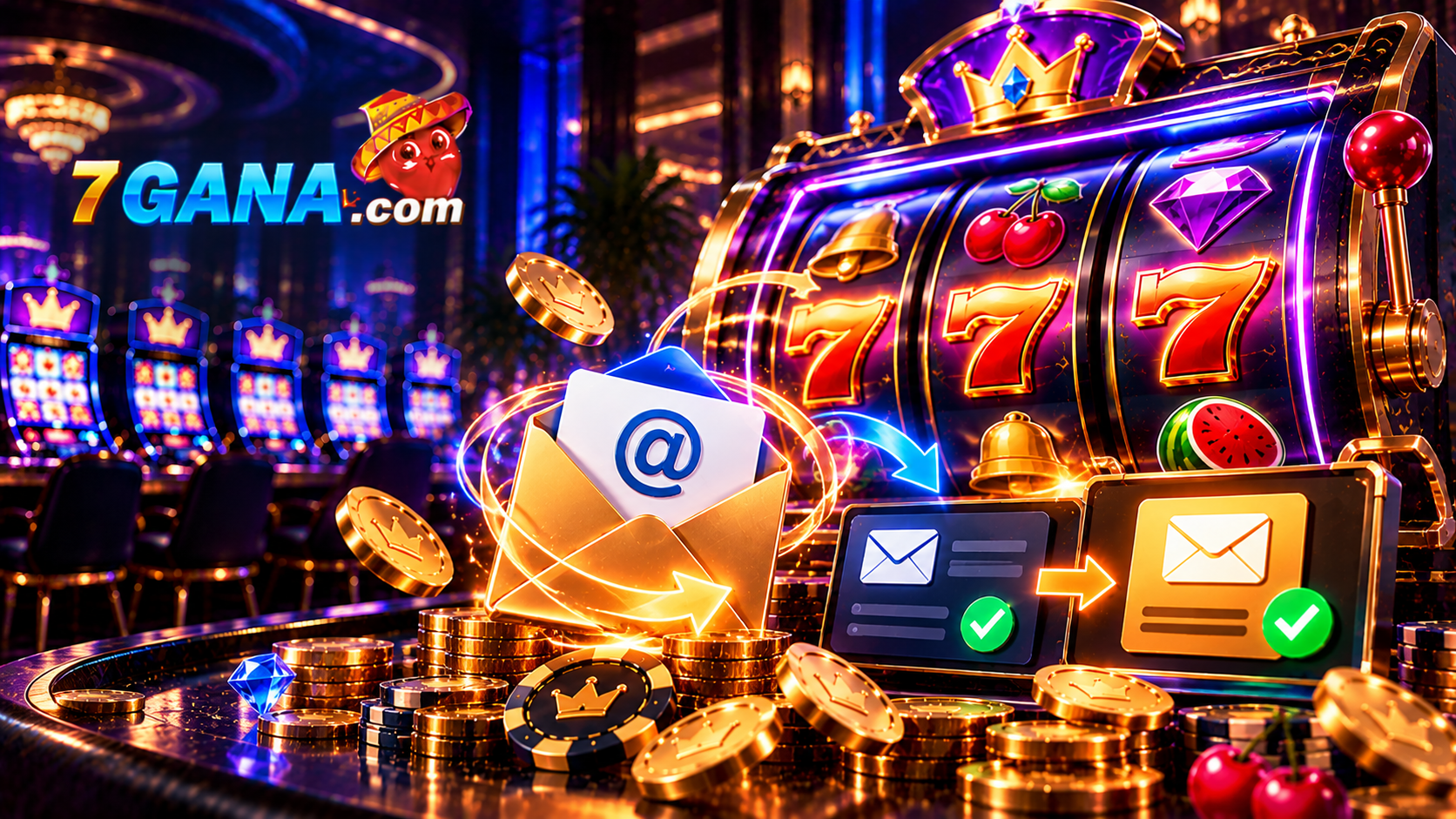 Composición educativa sobre cambiar correo electrónico en casino con elementos temáticos y estilo editorial oscuro de 7GANA