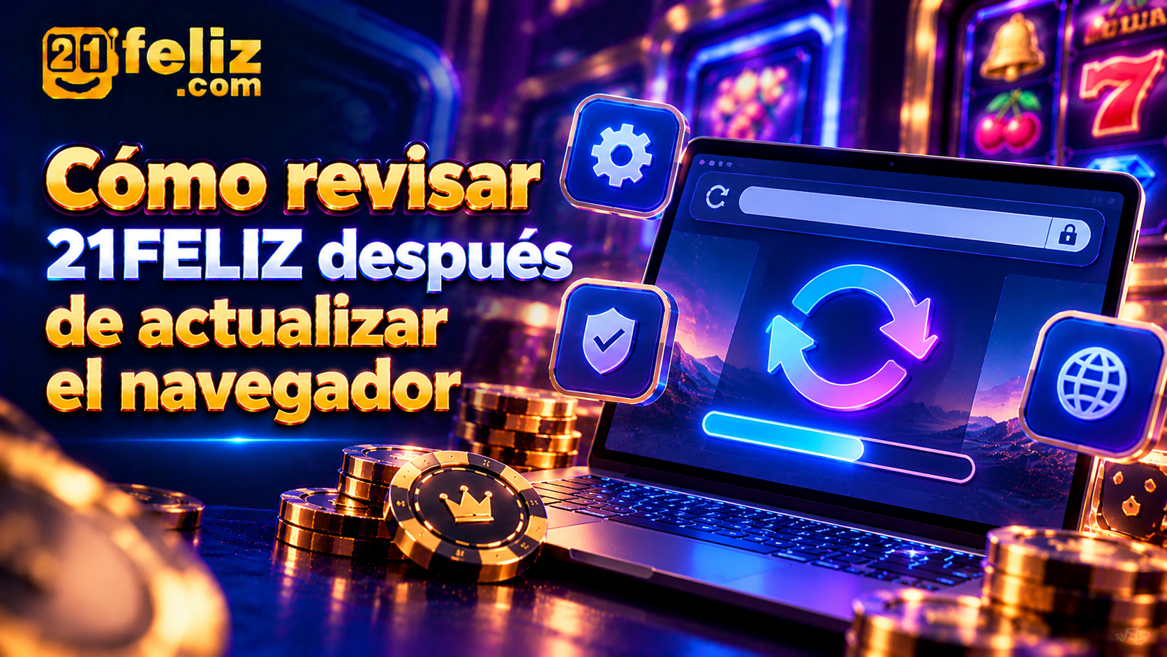 Guía visual sobre 21FELIZ después de actualizar el navegador con reglas y precauciones para usuarios adultos de casino online en México.