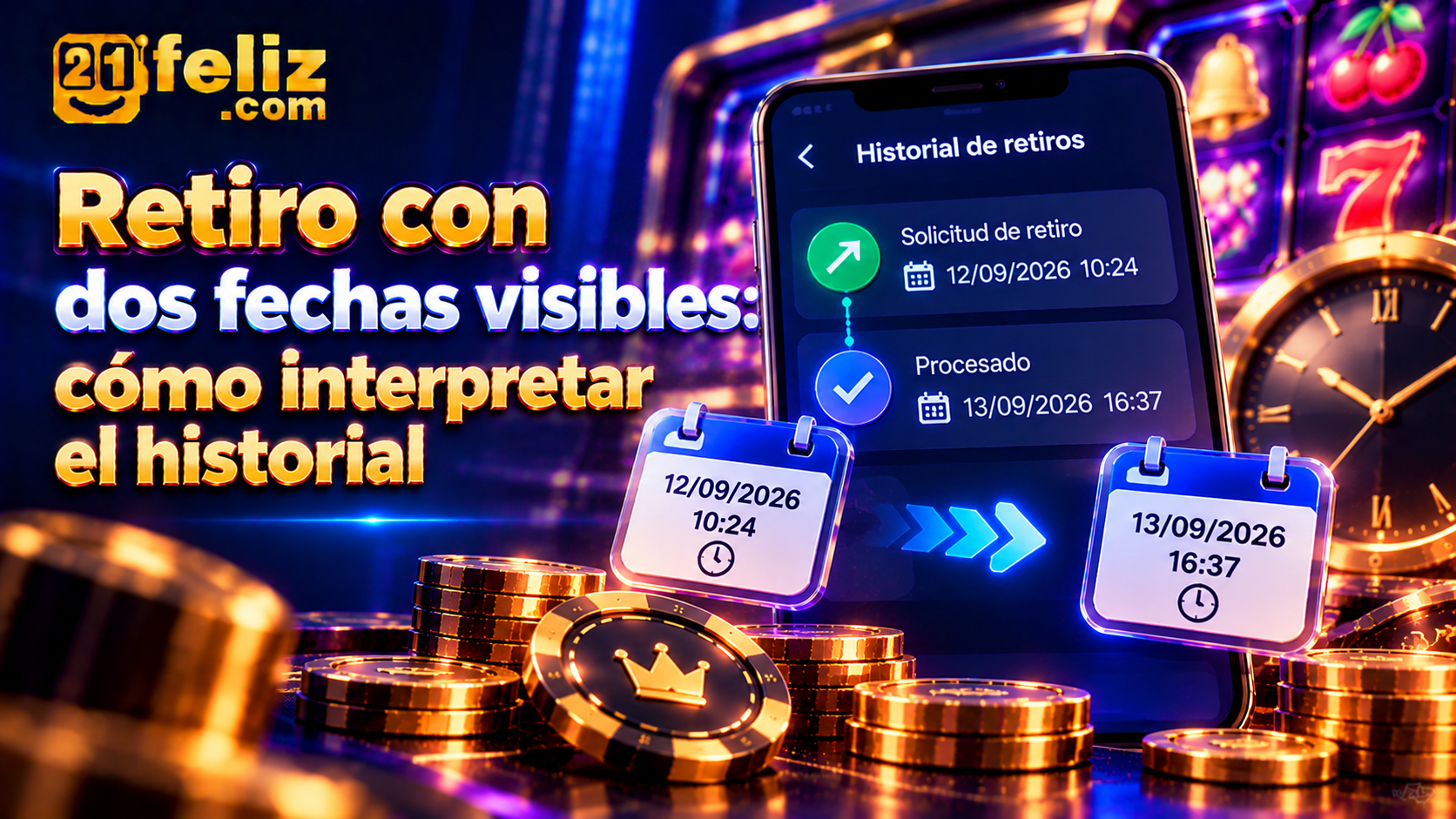 Guía visual sobre retiro con dos fechas visibles con reglas y precauciones para usuarios adultos de casino online en México.