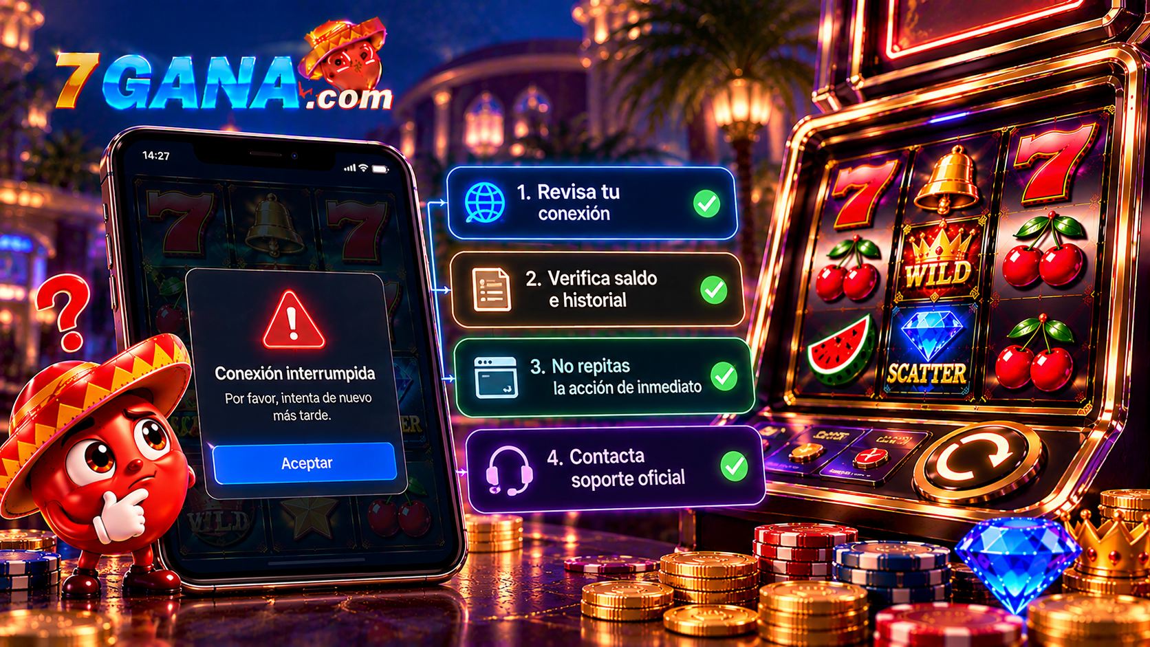 Ilustración educativa de sesión de casino interrumpida: qué revisar antes de repetir una acción para lectores adultos de México.