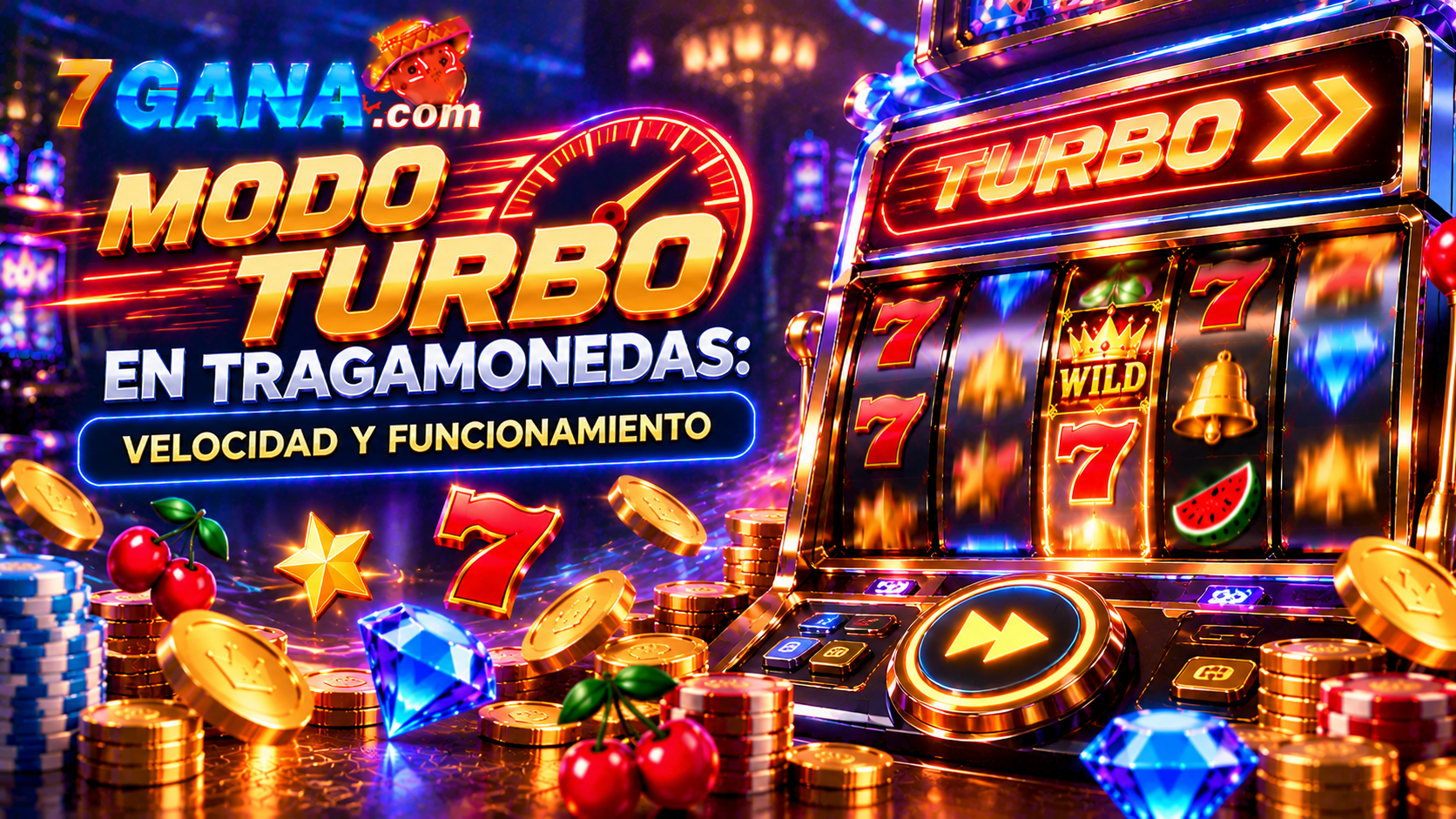 Ilustración educativa sobre modo turbo en tragamonedas: velocidad y funcionamiento para usuarios adultos en México.