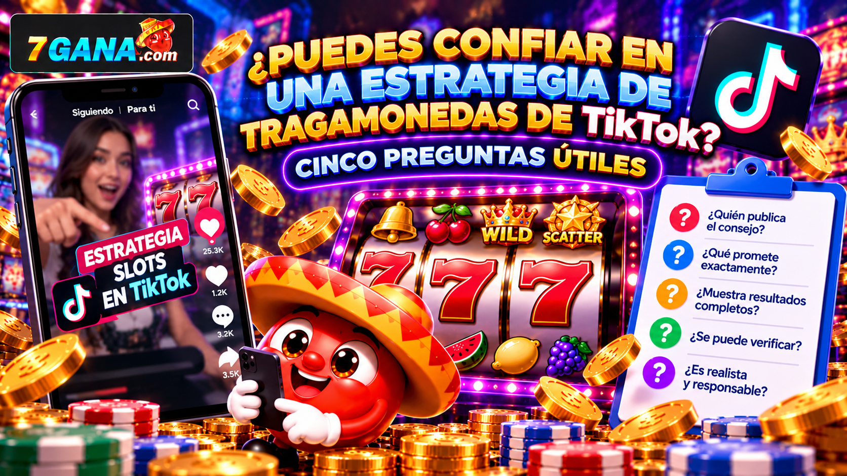 Imagen educativa sobre ¿Puedes confiar en una estrategia de tragamonedas de TikTok? Cinco preguntas útiles para adultos en México.