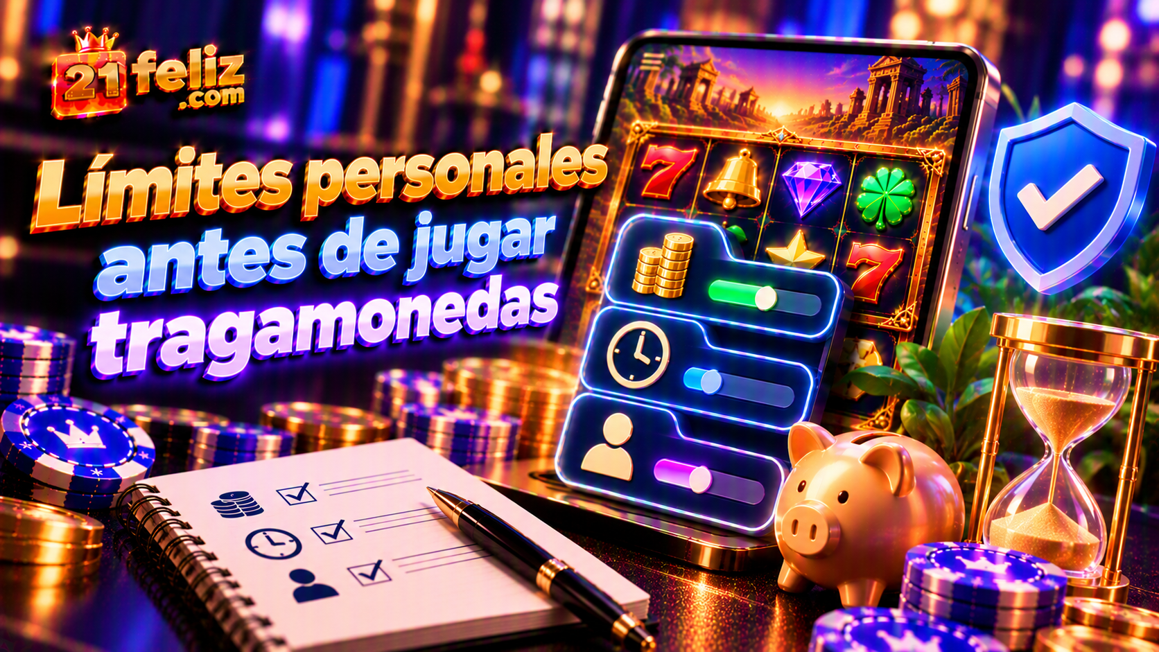 Interfaz ilustrativa sobre limites personales tragamonedas, con controles claros y detalles visuales para orientar a usuarios adultos.