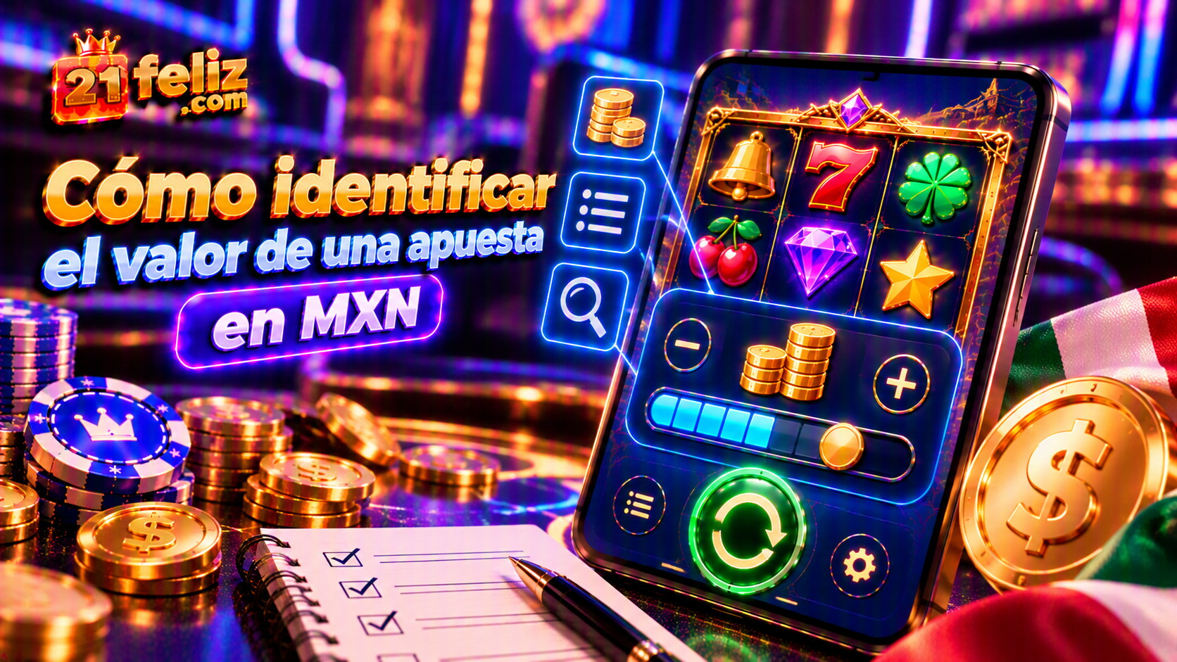 Interfaz ilustrativa sobre valor apuesta pesos mexicanos slots, con controles claros y detalles visuales para orientar a usuarios adultos.