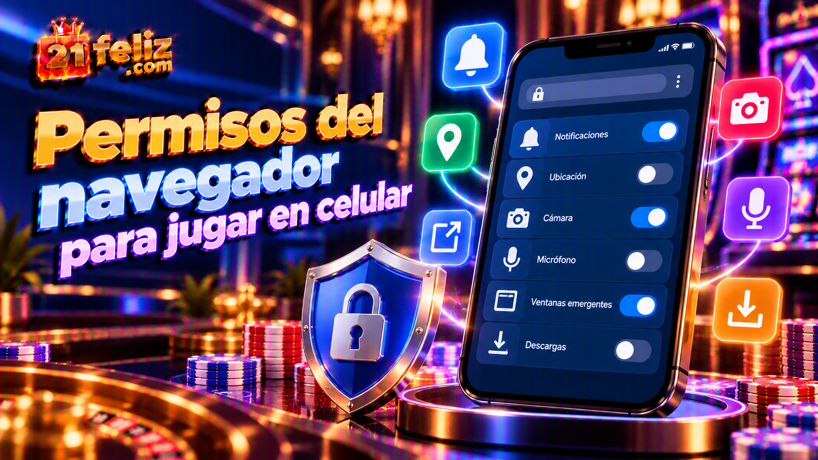 Ilustración educativa sobre permisos del navegador casino con elementos claros de una interfaz digital para adultos en México.