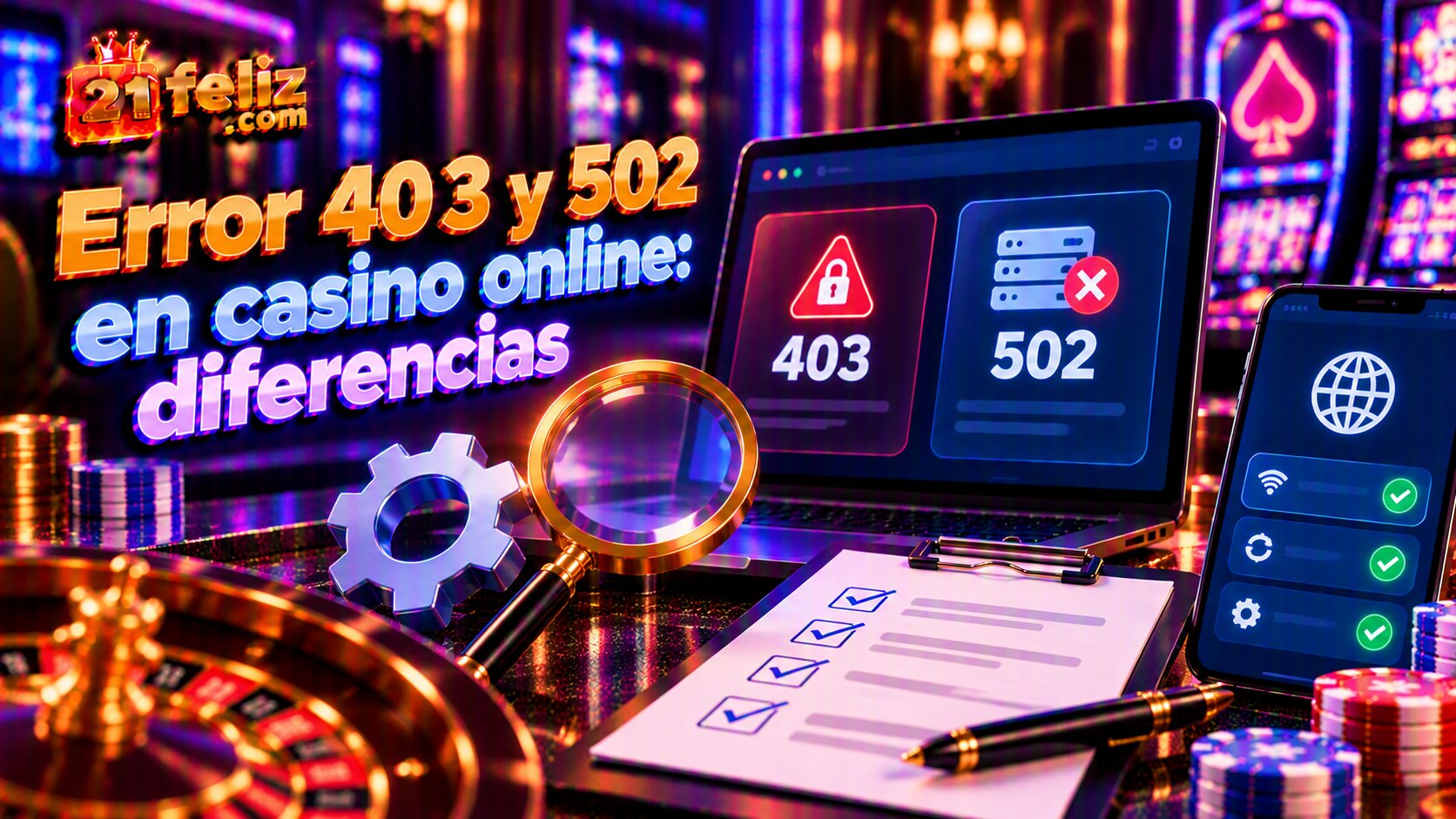 Ilustración educativa sobre error 403 502 casino online con elementos claros de una interfaz digital para adultos en México.
